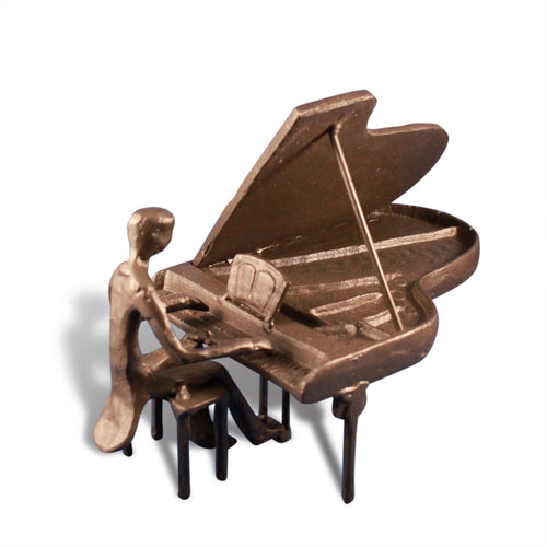 Cast Iron Piano Man - Metal Figurine Sculpture - Grand Piano Player - Rustic Deco Incorporated