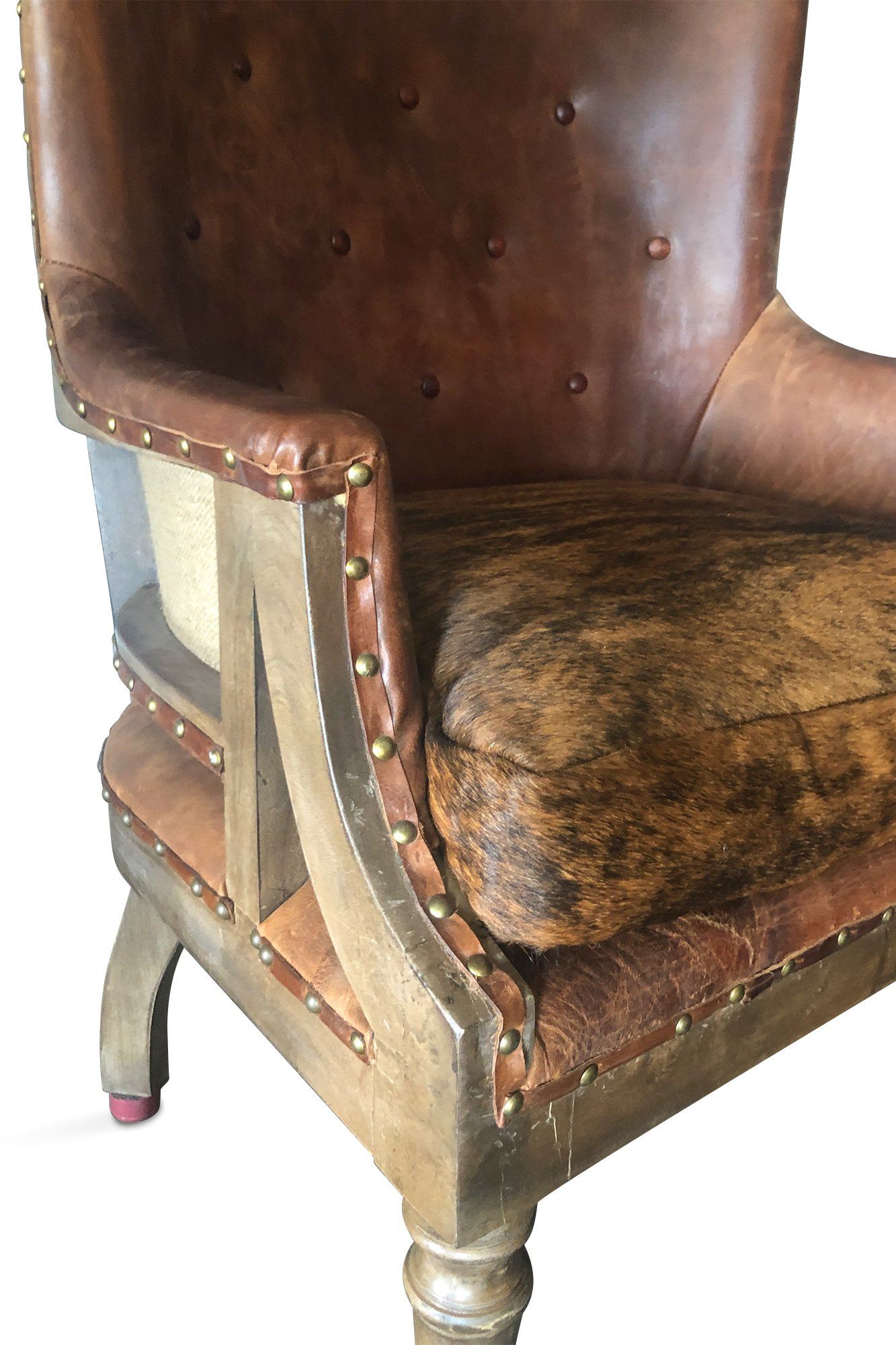 Deconstructed Cigar Club Chair - Brown Tufted Leather - Cowhide Seat