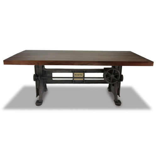 Craftsman Industrial Dining Table - Adjustable Height Iron Base - Walnut Finish - Rustic Deco Incorporated