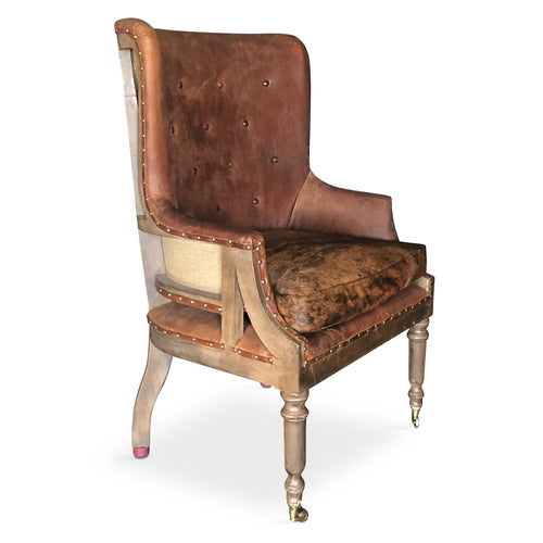 Deconstructed Cigar Club Chair - Brown Tufted Leather - Cowhide Seat-Rustic Deco Incorporated