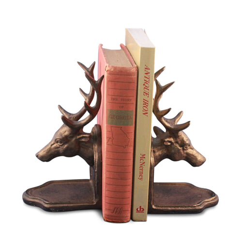 Deer Elk Buck Bookends Sculptured Figurine - Metal Cast Iron - Rustic Deco Incorporated