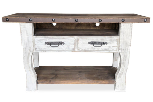 Farmhouse Distressed TV Console Media Center - Rustic Solid Wood 61"-Rustic Deco Incorporated