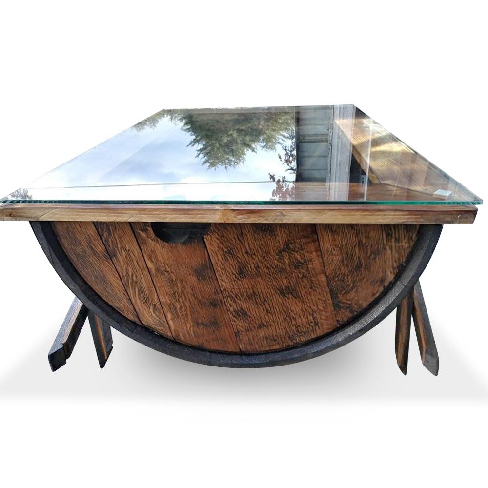 Handcrafted Whiskey Barrel Coffee Table Glass Top Repurposed Rustic Rustic Deco Incorporated