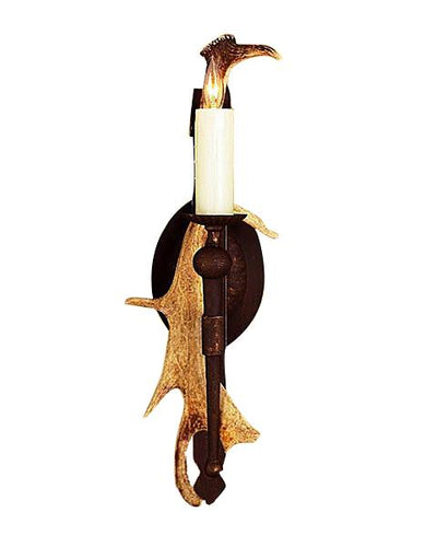 Hand Forged Iron Wall Sconce with Real Antler-Rustic Deco Incorporated