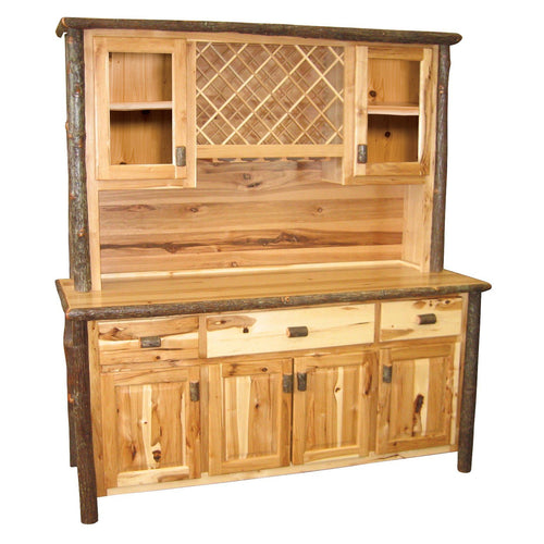 Large Real Hickory Log Buffet & Hutch - with Wine Rack - 75"-Rustic Deco Incorporated