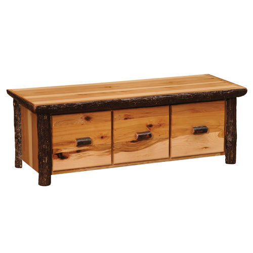 Hickory Log Entry Bench with Three Drawers - Standard Finish-Rustic Deco Incorporated