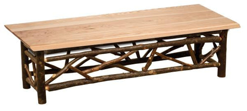 Hickory Log Twig Bench - 48-60-72-inch - Wood seat - Standard Finish-Rustic Deco Incorporated