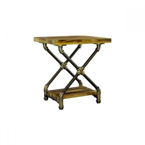 Houston Industrial Chic Pipe Side Table - Solid Wood-Rustic Deco Incorporated