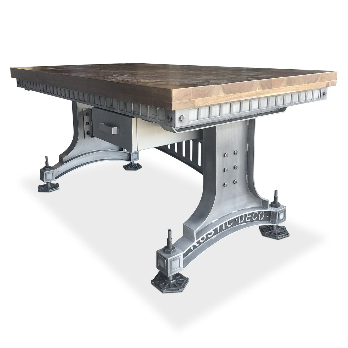 Industrial Adjustable Height Office Desk with Drawer - Iron Steel - Brunel Java-Rustic Deco Incorporated
