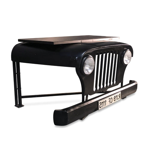 Industrial Black Jeep Office Desk - Working Headlights-Rustic Deco Incorporated