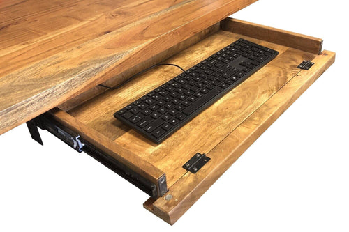 Industrial Desk Retractable Keyboard Tray - Rustic Solid Wood - Steel - Rustic Deco Incorporated