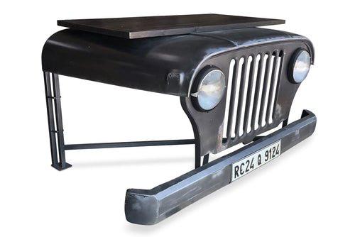 Industrial Repurposed Jeep Willys Office Desk - Working Headlights - Grey-Rustic Deco Incorporated
