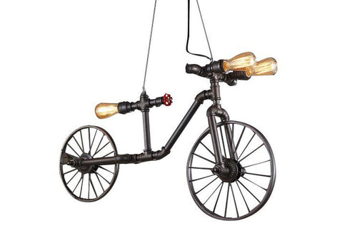 Industrial Steampunk Pipe Hanging Bicycle Pendant Light 38" - Rustic Deco Incorporated
