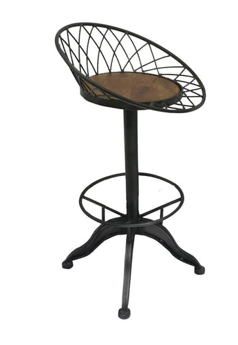 Industrial Egg Basket Factory Stool - Swivel Seat Metal Base Wooden Seat - Rustic Deco Incorporated