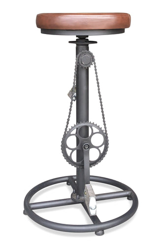 Industrial Iron Leather Bike Pedal Stool-Rustic Deco Incorporated
