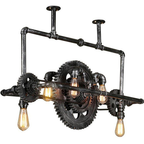 Industrial Steampunk Ceiling Lamp - Iron Pipe - Sprocket Belly Light - Rustic Deco Incorporated