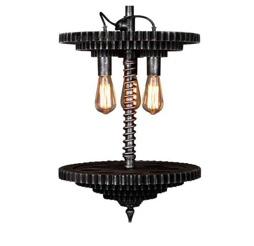 Industrial Steampunk Pendant Lamp - Stacked Sprockets - Rustic Deco Incorporated