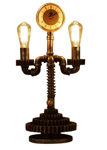 Industrial Steampunk Table Lamp and Clock - Rustic Deco Incorporated