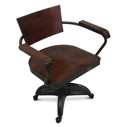 Industrial Vintage Style Solid Wood Iron Office Chair - Rustic Deco Incorporated