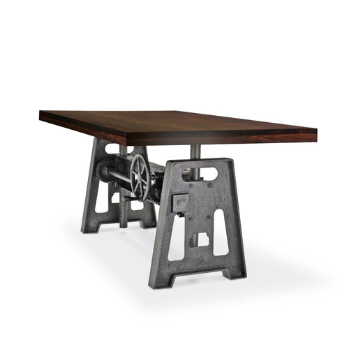 Industrial Writing Table Desk - Adjustable Height Iron Base - Dark Walnut Top - Rustic Deco Incorporated