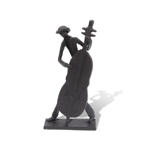 Jazz Cowboy Musician Playing Cello Sculpture Cast Iron - Rustic Deco Incorporated