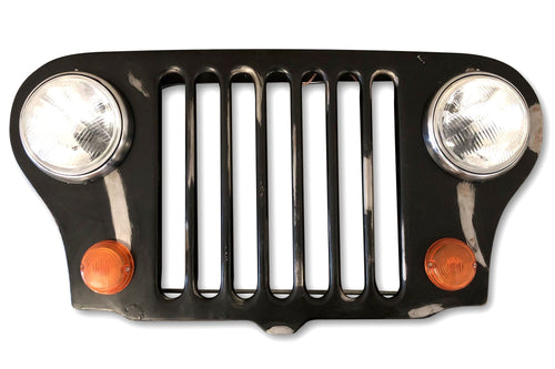 Jeep Grille Lighted Wall Art Distressed Willys Headlights Lamp 40"-Rustic Deco Incorporated