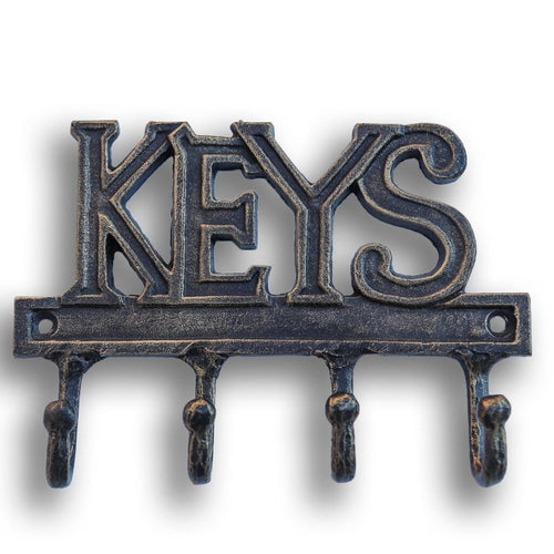 KEYS Entryway Wall Hanger - Cast Iron Metal - Key Organizer - 4 Hooks - Rustic Deco Incorporated