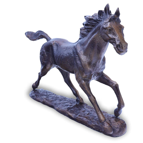 Large Galloping Horse Figurine - Metal Stallion Statue - Bronze Finish - Rustic Deco Incorporated