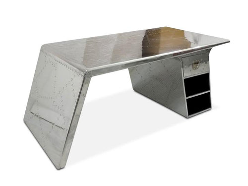 Large Aviator Wing Executive Desk - Polished Aluminum 78"-Rustic Deco Incorporated