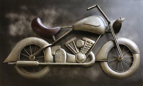 Large Vintage Motorcycle 3D Metal Wall Art - Rustic 60" x 36" - Rustic Deco Incorporated