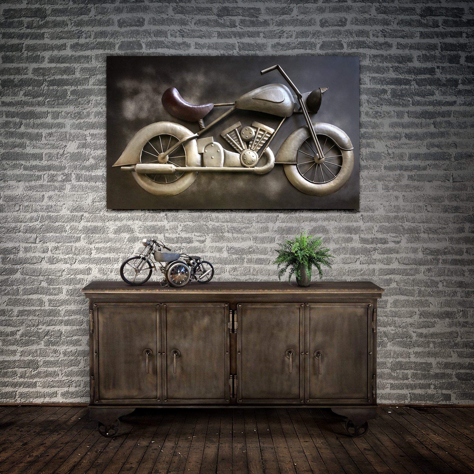 Large Vintage Motorcycle Rustic 3d Metal Wall Art 60 X 36