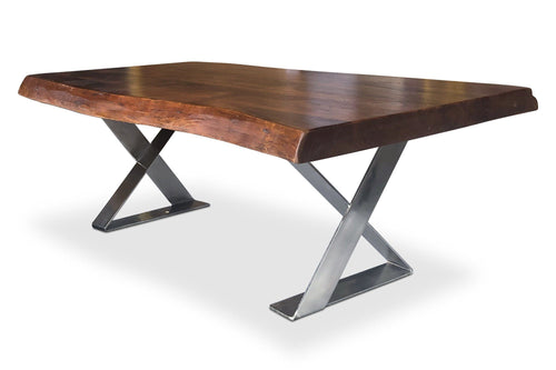 Live Edge Organic Industrial Coffee Table X Frame - Hardwood - Nickel-Rustic Deco Incorporated