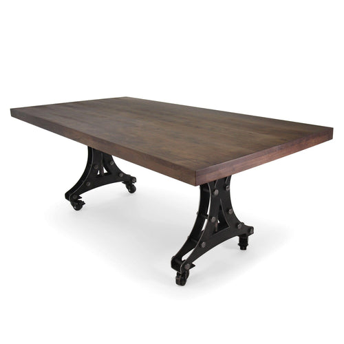 Longeron Industrial Dining Table - Adjustable Height - Casters - Walnut Top - Rustic Deco Incorporated