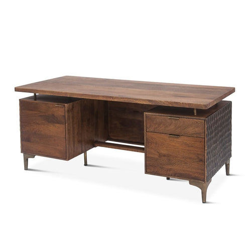 Mid-Century Modern Executive Office Desk - Textured Styling - 66 in-Rustic Deco Incorporated