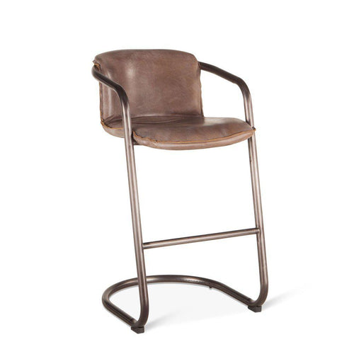 Modern Industrial Bar Chair - Bar Stool - Jet Brown Distressed Leather-Set of 2 - Rustic Deco Incorporated