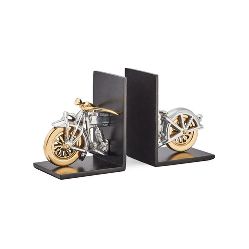 Motorcycle Bookends - Polished Aluminum - Brass - Iconic - Rustic Deco Incorporated