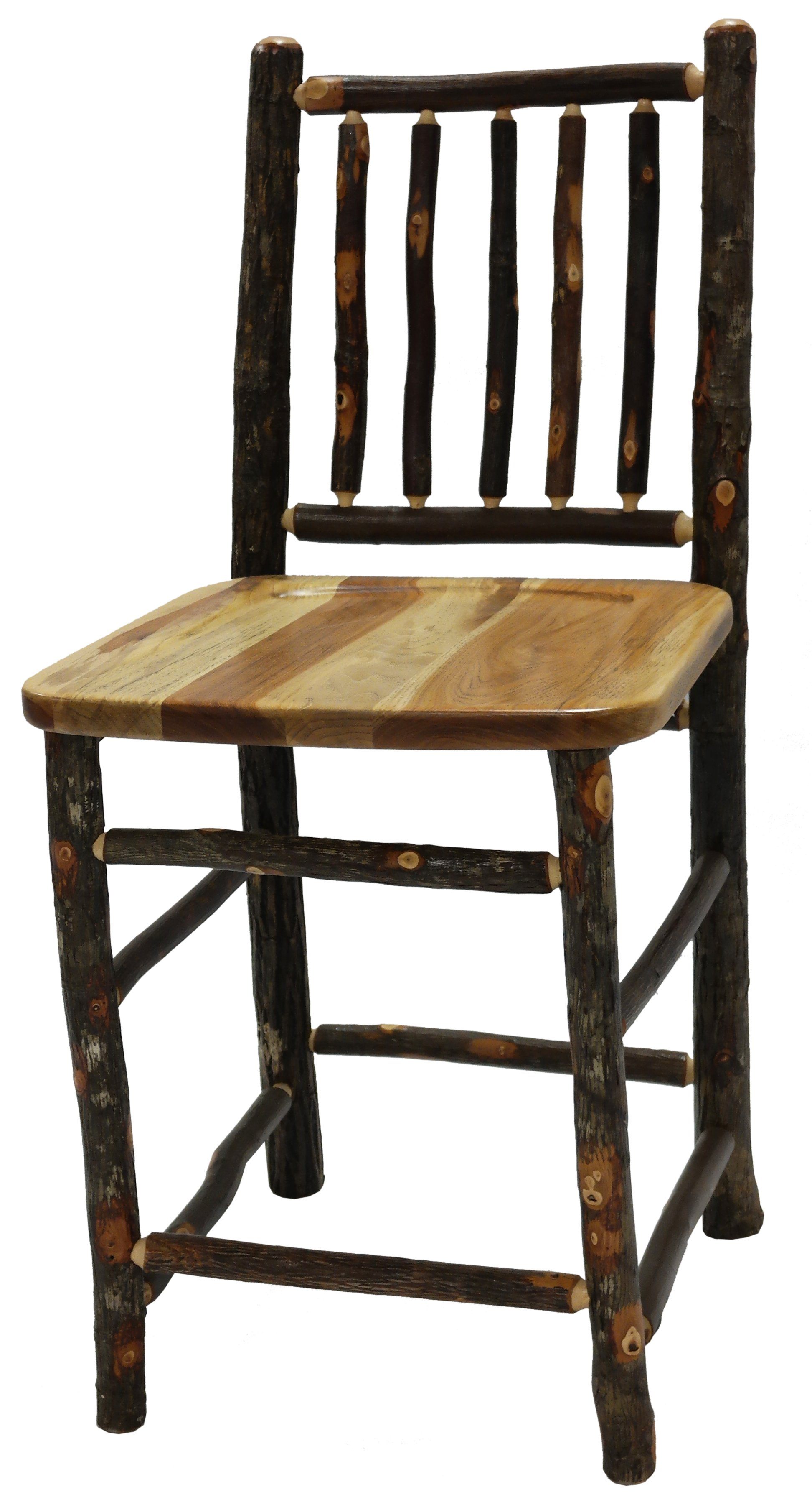 Natural Hickory Log Counter Stool 24 High Wood Seat Standard Fi