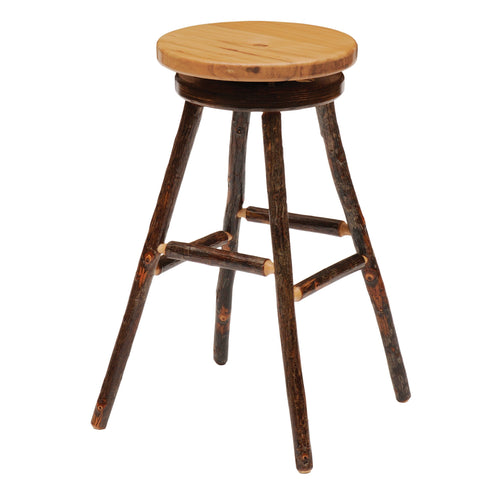 Natural Hickory Log Round Bar Stool - 30" high (Non-Swivel) - Standard Finish-Rustic Deco Incorporated