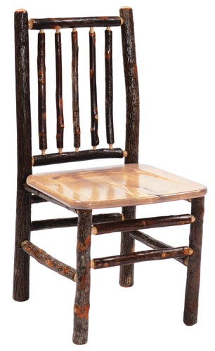 Natural Hickory Log Spoke Back Side Chair - Wood Seat - Standard Finish-Rustic Deco Incorporated