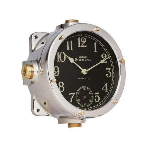 Navy Polished Aluminum Master Clock - Marine - Nautical Industrial - Rustic Deco Incorporated
