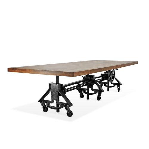 Otis Steel Communal Table - Adjustable Height - Iron Crank - Casters - Natural Top DIY Rustic Deco