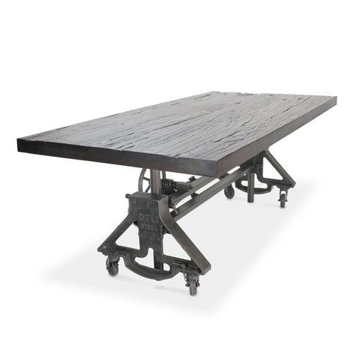 Otis Steel Dining Table - Adjustable Height - Iron Base - Casters - Rustic Ebony - Rustic Deco Incorporated