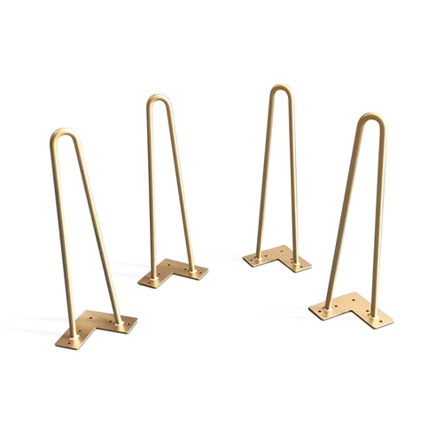 Premium 2 Rod Hairpin Legs - Brass 1/2" Diameter- Set of 4 - 16" Tall - Rustic Deco Incorporated