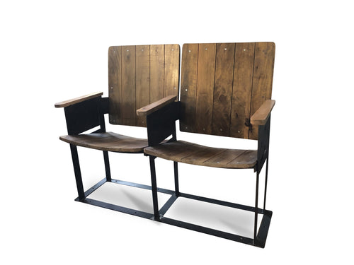 Retro Vintage Double Theater Cinema Seat - Reclaimed Wood - 2 Seats - Rustic Deco Incorporated