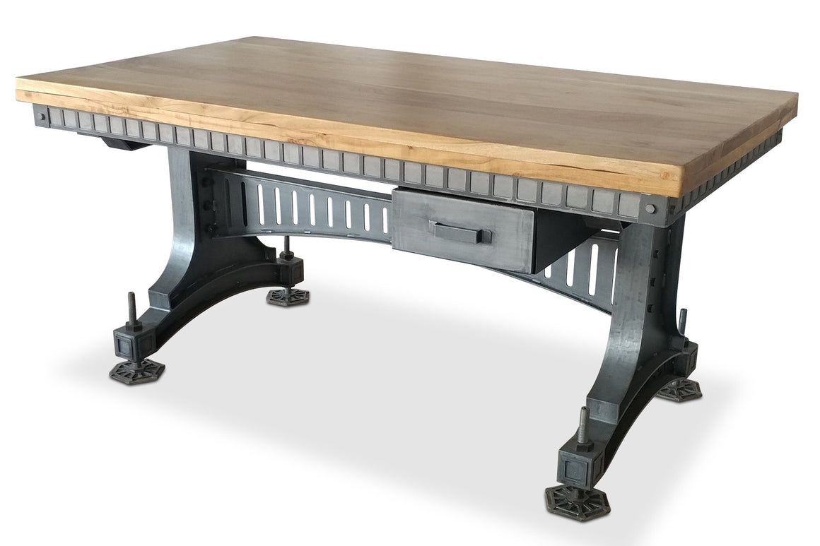 Industrial Adjustable Height Office Desk with Drawer - Iron Steel - Brunel-Rustic Deco Incorporated