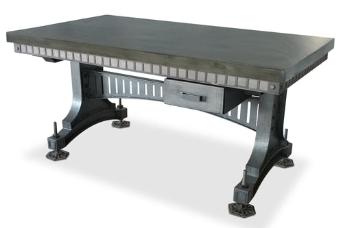 Industrial Adjustable Height Office Desk with Drawer - Iron Steel - Grey-Rustic Deco Incorporated