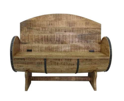 Rustic Handcrafted Barrel Bench Re-purposed - Solid Wood - Storage Seat - Rustic Deco Incorporated
