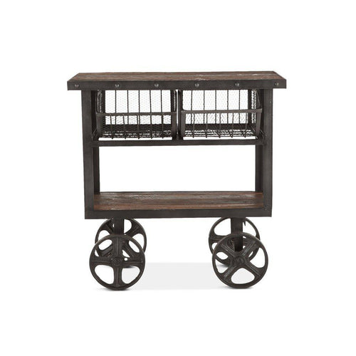 Rustic Industrial Metal Bar Cart 36" - Cast Iron Reclaimed Hardwood - Rustic Deco Incorporated