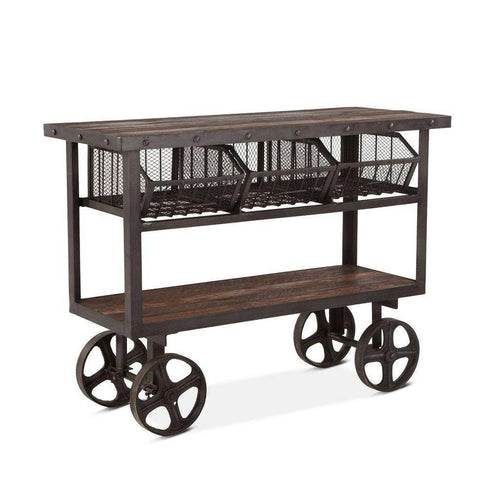 Rustic Industrial Metal Bar Cart - Cast Iron - Reclaimed Hardwood - Rustic Deco Incorporated