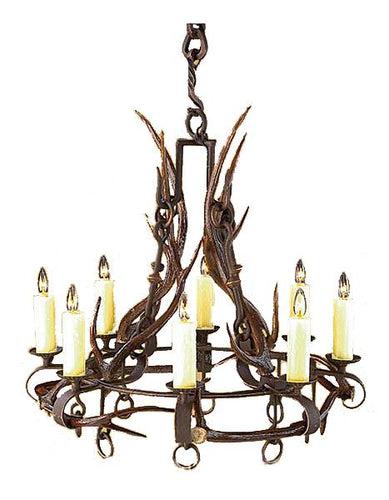 Santa Fe Hand Forged Iron Chandelier with Real Antlers - Western Lodge-Rustic Deco Incorporated